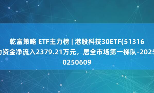 乾富策略 ETF主力榜 | 港股科技30ETF(513160)主力资金净流入2379.21万元,居全市场第一梯队-20250609
