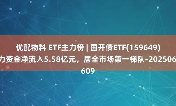 优配物料 ETF主力榜 | 国开债ETF(159649)主力资金净流入5.58亿元,居全市场第一梯队-20250609