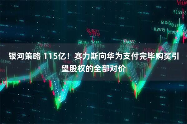 银河策略 115亿!赛力斯向华为支付完毕购买引望股权的全部对价